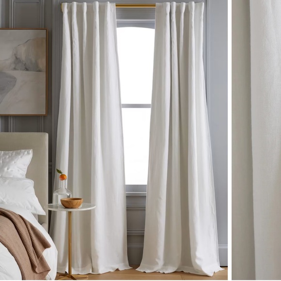 NWT QUINCE Set Of 2 48x84 European Linen Room Darkening Curtains White 1979